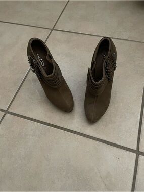 Never worn ALDO Taupe coloured Suede Ankle Booties with Buckle Detail